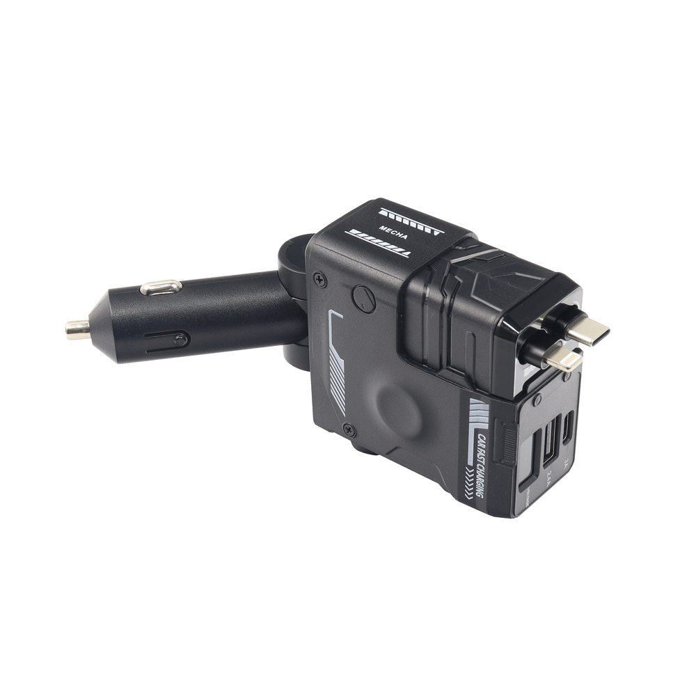 Cargador de coche multifuncional de carga rápida con cable retráctil