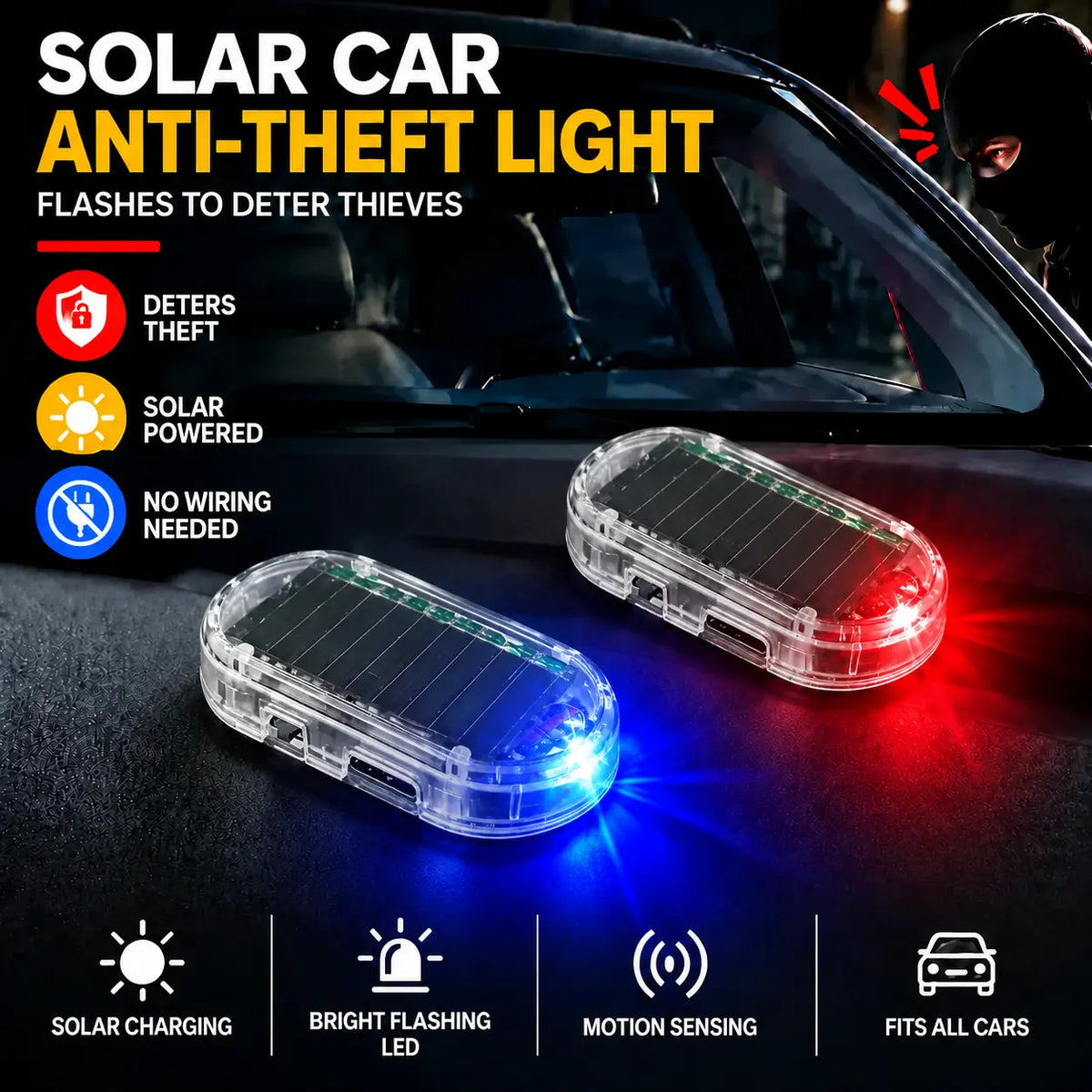 Luz Solar Seguridad Antirrobo Carro 2X1